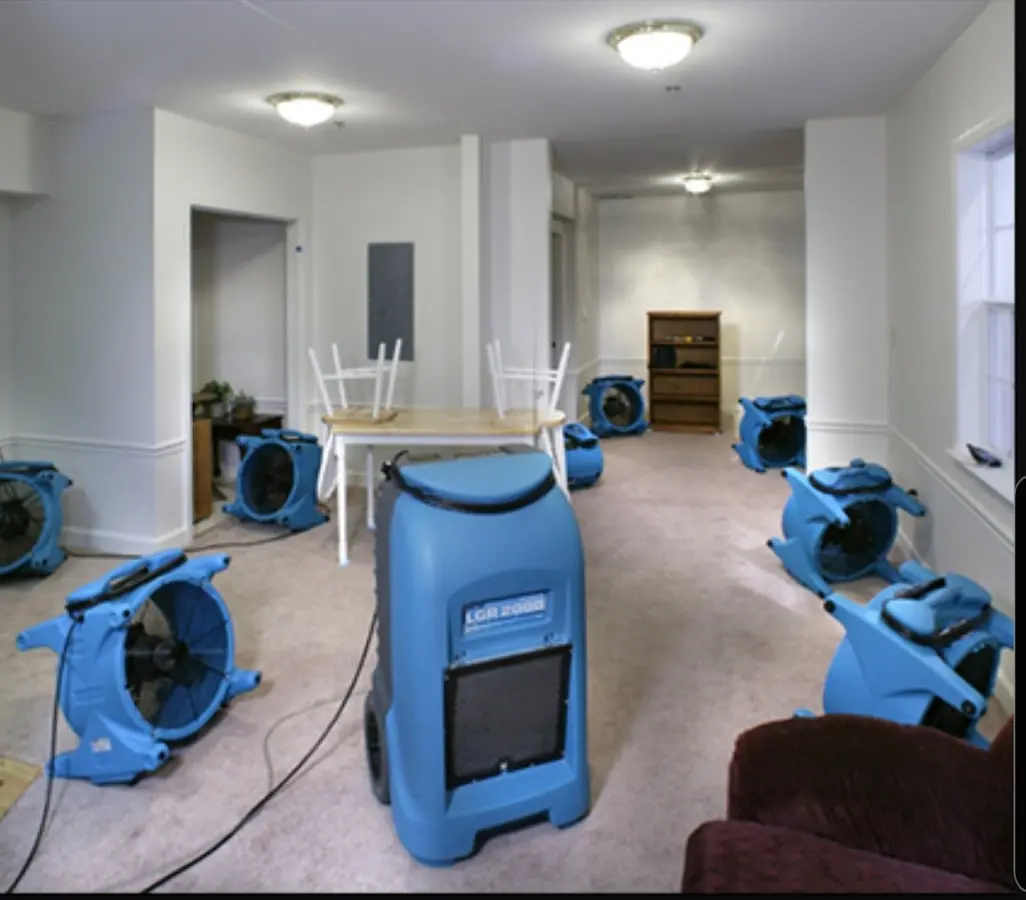 Air movers and dehumidifier setup for Water Damage Restoration in Cedar Hills